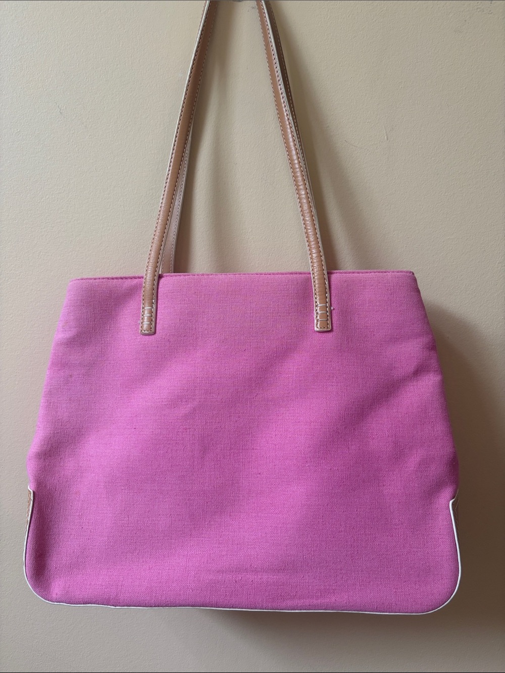 Maxx New York Pink Canvas Tote with Tan Straps